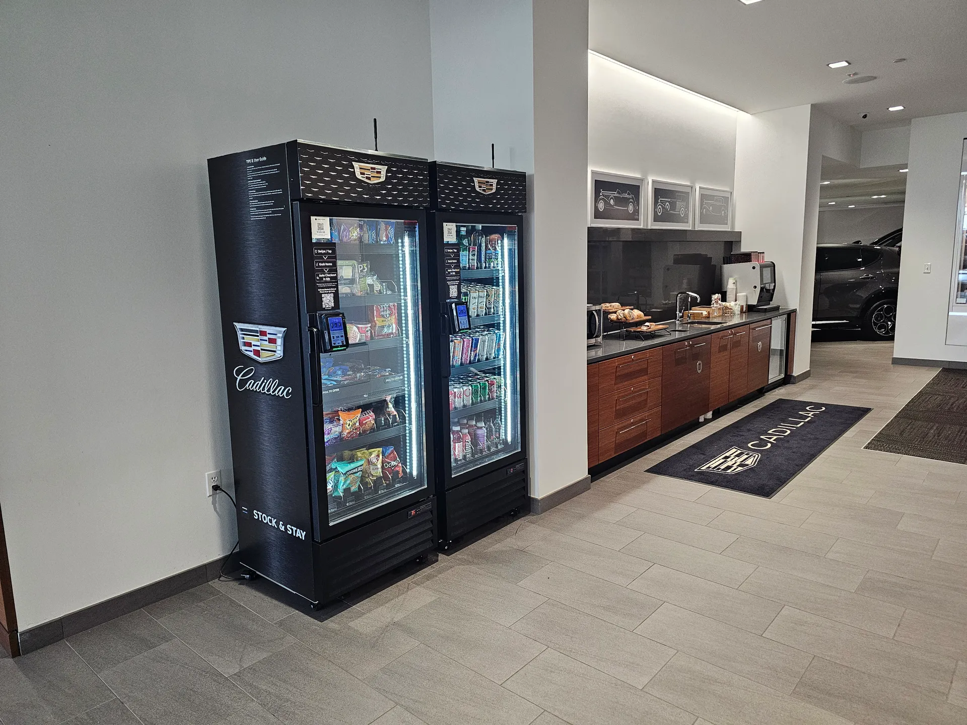 Stock & Stay branded vending machines at a Cadillac dealership
